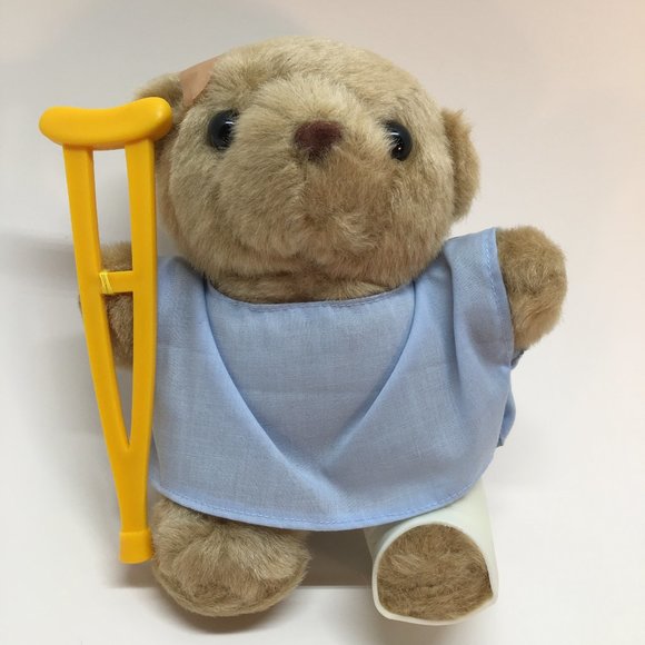 Get Well Soon Teddy Bear w/ Bandage Crutch Gown And Cast 9" Injured Teddy - Picture 1 of 6